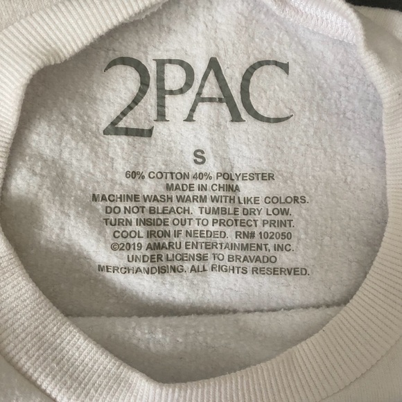 Women’s Tupac Printed Crewneck Sweatshirt 2Pac Rap Hiphop White and Blue Size S - Picture 3 of 6